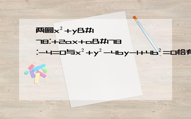 两圆x²+y²+2ax+a²-4=0与x²+y²-4by-1+4b²=0恰有三条公切线,若a∈r,b∈r,且ab≠0,则1/a²+1/b²的最小值是多少