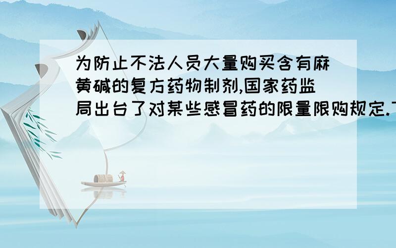 为防止不法人员大量购买含有麻黄碱的复方药物制剂,国家药监局出台了对某些感冒药的限量限购规定.下列各项与上述材料体现的国家宏观调控手段相一致的是A.国务院审议并通过《乳品质量