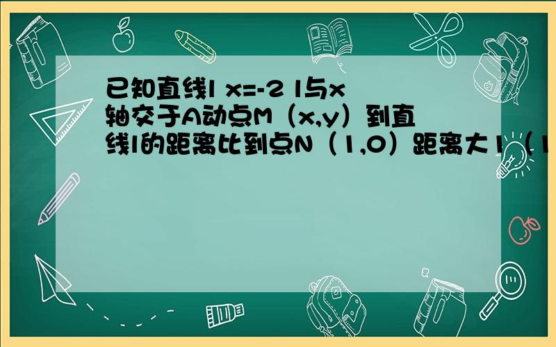 已知直线l x=-2 l与x轴交于A动点M（x,y）到直线l的距离比到点N（1,0）距离大1（1）求点M的轨迹W的方程（2）过点A作斜率为k的直线交曲线W于B C两点设向量AB=入向量AC若1/7≤入＜1求k的范围