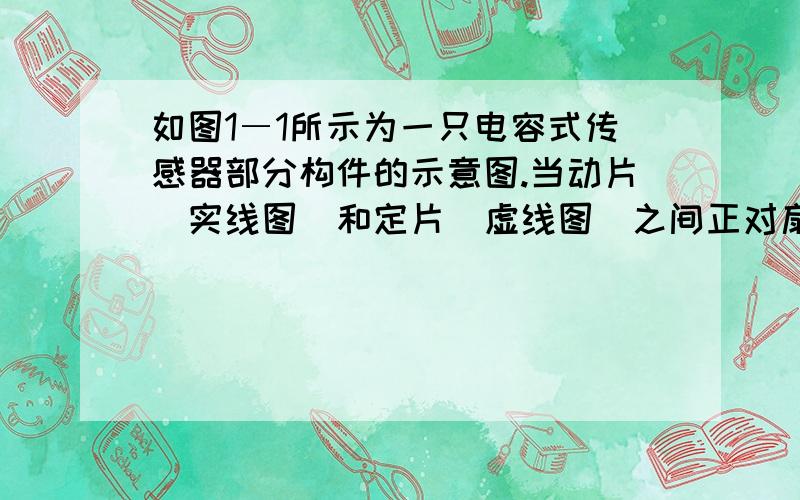 如图1―1所示为一只电容式传感器部分构件的示意图.当动片（实线图）和定片（虚线图）之间正对扇形区的圆心角的角度θ发生变化时,电容C便发生变化,于是通过测量电容C的变化情况就可以