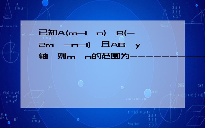 已知A(m-1,n),B(-2m,-n-1),且AB∥y轴,则m,n的范围为----------,AB=----------.