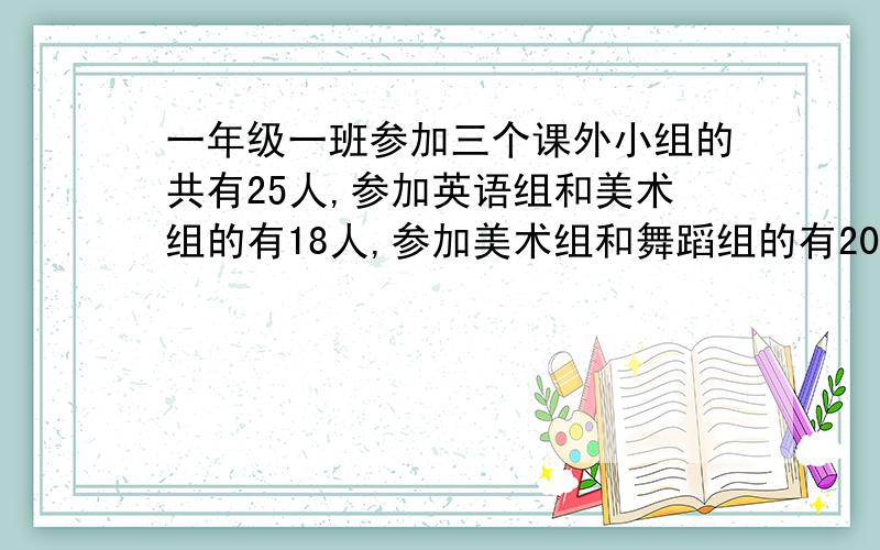 一年级一班参加三个课外小组的共有25人,参加英语组和美术组的有18人,参加美术组和舞蹈组的有20人,参加三个小组的分别有多少人?