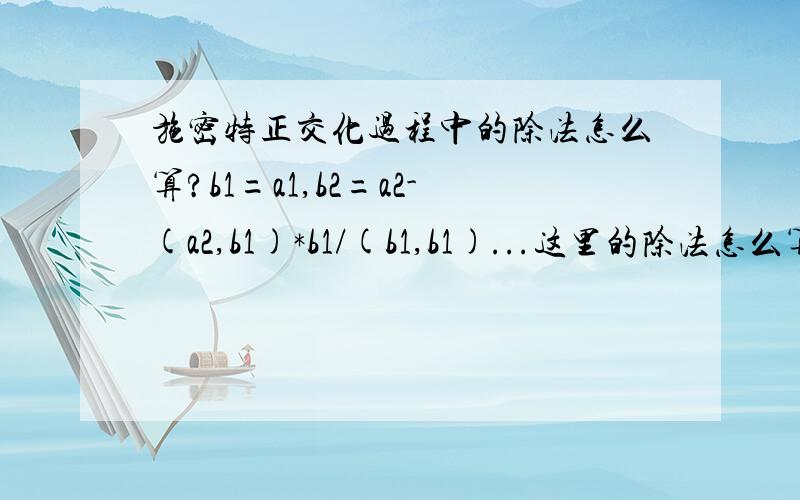 施密特正交化过程中的除法怎么算?b1=a1,b2=a2-(a2,b1)*b1/(b1,b1)...这里的除法怎么算啊?就是(a2,b1)/(b1,b1)怎么算?干嘛这样表示啊，这些砖家真他妈吃饱了撑的，直接用点乘不就好了，同一个东西，