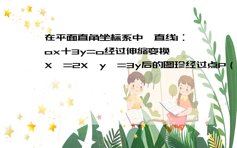 在平面直角坐标系中、直线l：ax十3y=o经过伸缩变换｛X'=2X,y'=3y后的图珍经过点P（1,1）.则a=?