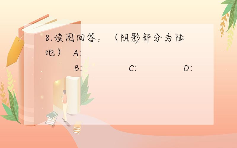 8.读图回答：（阴影部分为陆地）  A:                 B:              C:              D:              E:              F: