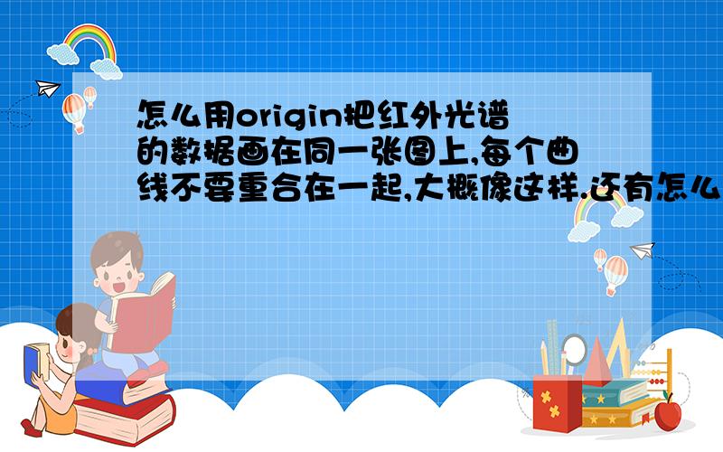 怎么用origin把红外光谱的数据画在同一张图上,每个曲线不要重合在一起,大概像这样.还有怎么标出吸收峰.求告知!