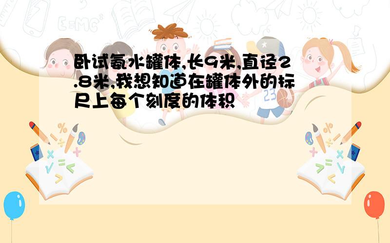 卧试氨水罐体,长9米,直径2.8米,我想知道在罐体外的标尺上每个刻度的体积