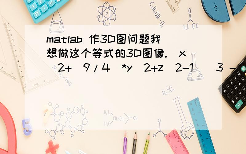 matlab 作3D图问题我想做这个等式的3D图像.（x^2+(9/4)*y^2+z^2-1)^3 -(x^2)*（z^3） -(9/80)*（y^2）*（z^3）=0 （-3