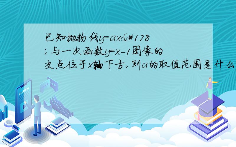 已知抛物线y=ax²与一次函数y=x-1图像的交点位于x轴下方,则a的取值范围是什么?