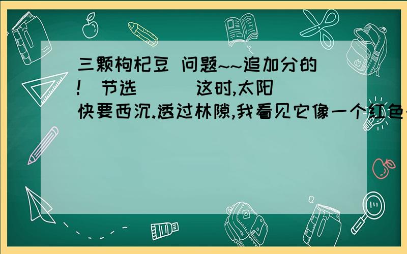 三颗枸杞豆 问题~~追加分的!（节选）    这时,太阳快要西沉.透过林隙,我看见它像一个红色的车轮,就要滚进西边的山沟里去了.身边的三叔忽然喊道：“太阳!”接着,两只枯瘦的手向前伸去,仿