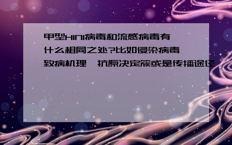 甲型H1N1病毒和流感病毒有什么相同之处?比如侵染病毒,致病机理,抗原决定簇或是传播途径