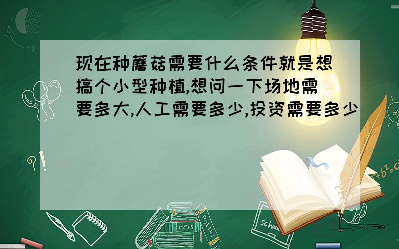 现在种蘑菇需要什么条件就是想搞个小型种植,想问一下场地需要多大,人工需要多少,投资需要多少