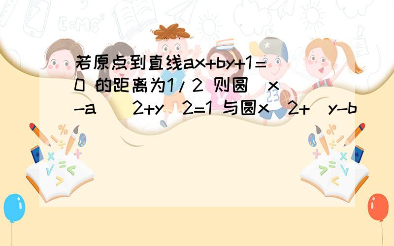 若原点到直线ax+by+1＝0 的距离为1/2 则圆（x-a）^2+y^2=1 与圆x^2+(y-b)^2=1 的位置关系是外切还是内切