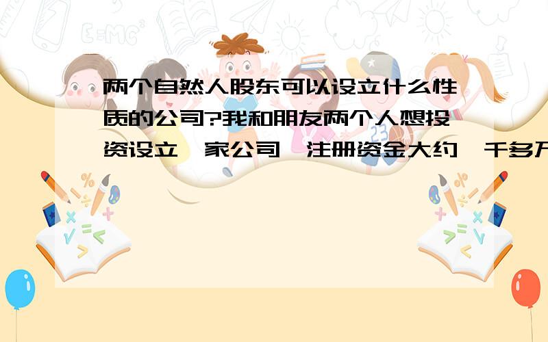 两个自然人股东可以设立什么性质的公司?我和朋友两个人想投资设立一家公司,注册资金大约一千多万,那我们设立的公司是属于什么性质的公司?比如有限责任公,股份有限公司.