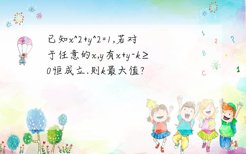 已知x^2+y^2=1,若对于任意的x,y有x+y-k≥0恒成立.则k最大值?