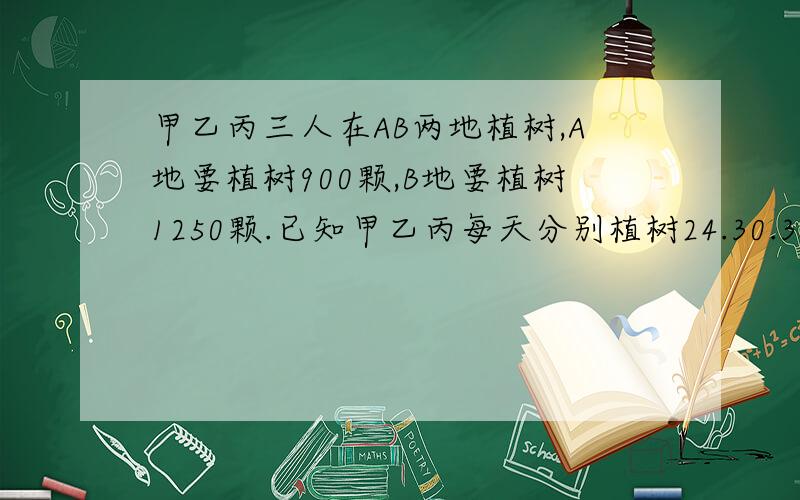 甲乙丙三人在AB两地植树,A地要植树900颗,B地要植树1250颗.已知甲乙丙每天分别植树24.30.32颗.甲在A地植树,丙在B地植树.乙先在A地植树,再到B地植树,两地同时开工同时完成.请问乙应在开始后第