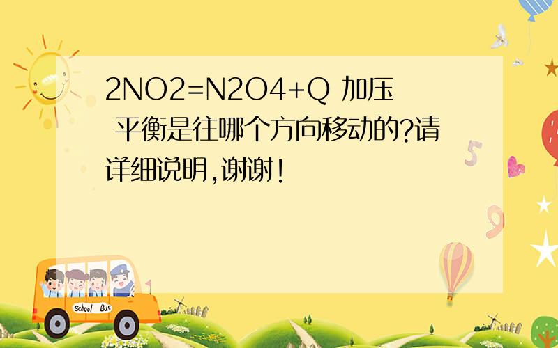 2NO2=N2O4+Q 加压 平衡是往哪个方向移动的?请详细说明,谢谢!