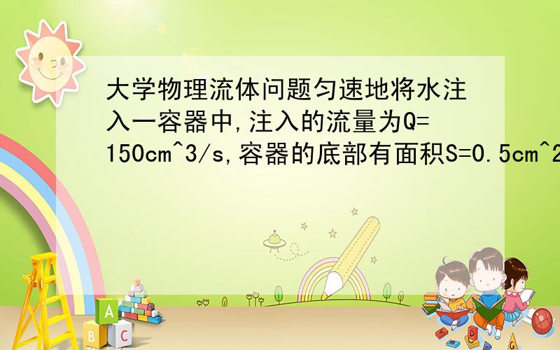 大学物理流体问题匀速地将水注入一容器中,注入的流量为Q=150cm^3/s,容器的底部有面积S=0.5cm^2的小孔,使水不断流出.当达到稳定状态时,容器中水的高度为多少.能详细点吗