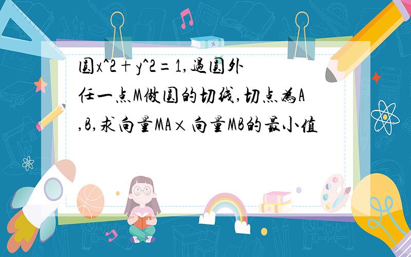 圆x^2+y^2=1,过圆外任一点M做圆的切线,切点为A,B,求向量MA×向量MB的最小值