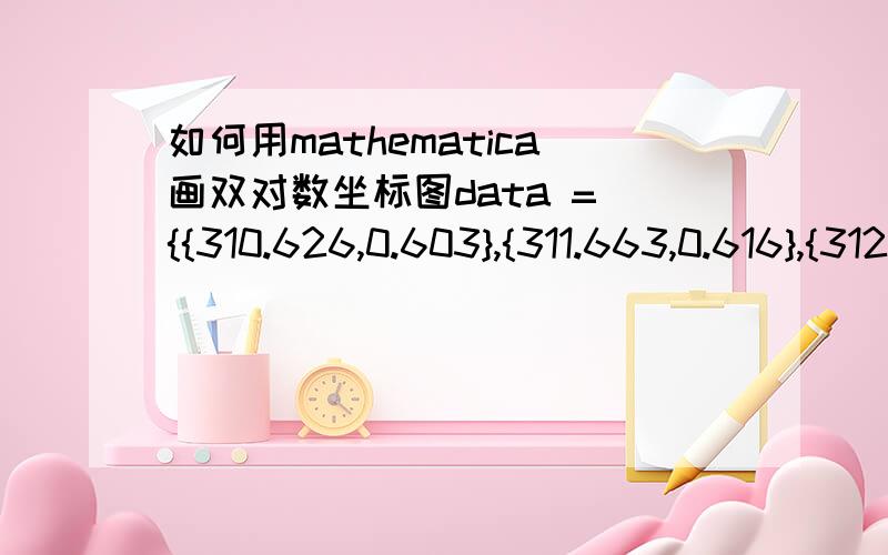 如何用mathematica画双对数坐标图data = {{310.626,0.603},{311.663,0.616},{312.701,0.63},····}logloglistplot[data] 运行后没有图形出现