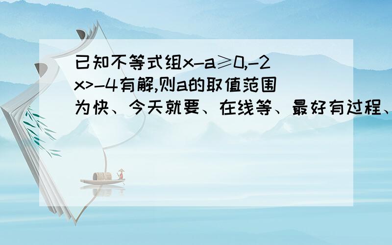 已知不等式组x-a≥0,-2x>-4有解,则a的取值范围为快、今天就要、在线等、最好有过程、没有也行!