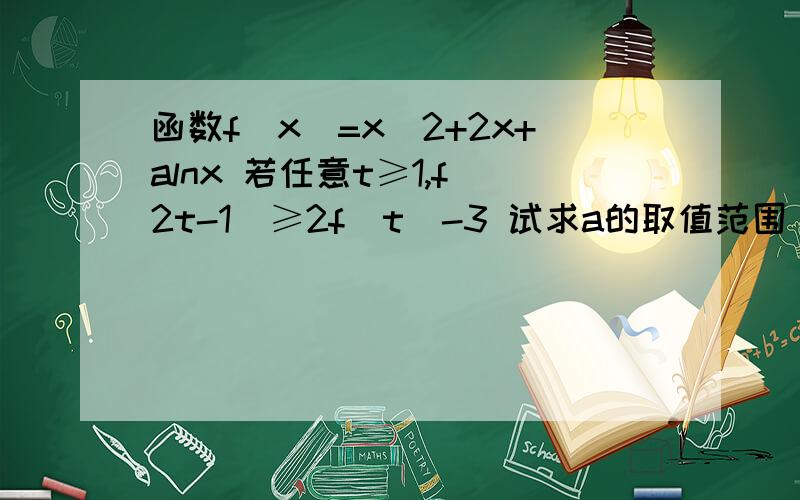 函数f(x)=x^2+2x+alnx 若任意t≥1,f(2t-1)≥2f(t)-3 试求a的取值范围