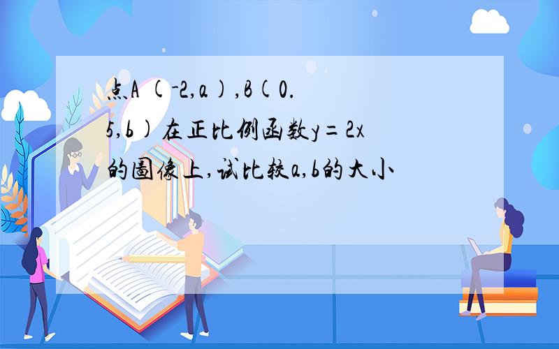 点A (-2,a),B(0.5,b)在正比例函数y=2x的图像上,试比较a,b的大小