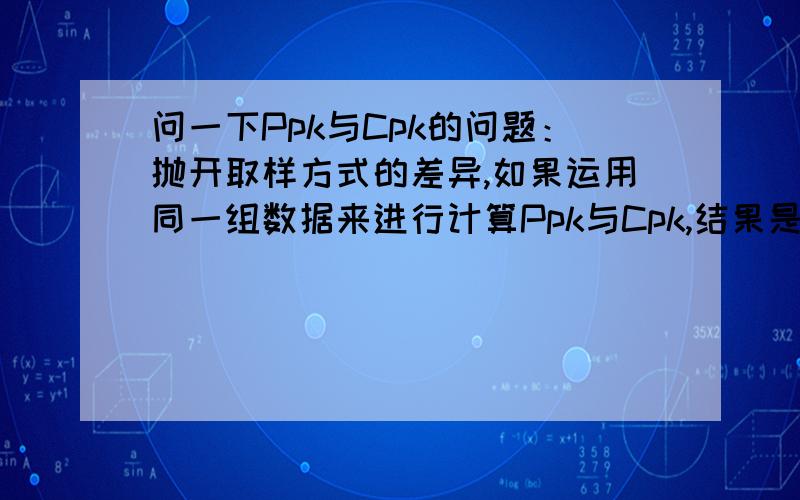 问一下Ppk与Cpk的问题：抛开取样方式的差异,如果运用同一组数据来进行计算Ppk与Cpk,结果是否相同?