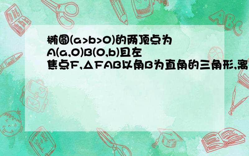 椭圆(a>b>0)的两顶点为A(a,0)B(0,b)且左焦点F,△FAB以角B为直角的三角形,离心率e是?