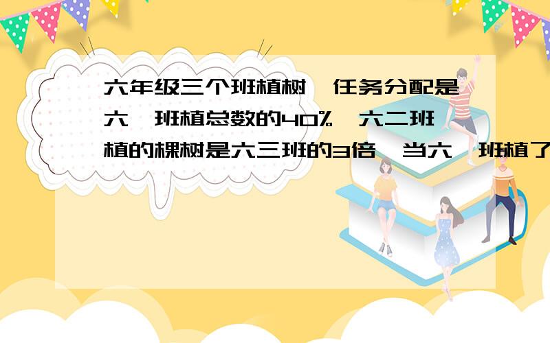 六年级三个班植树,任务分配是六一班植总数的40%,六二班植的棵树是六三班的3倍,当六一班植了100棵树时正好比三个班植的总数少4/5,求六三班植树多少棵?