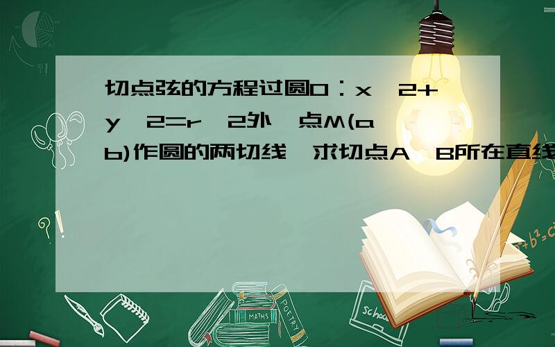 切点弦的方程过圆O：x^2+y^2=r^2外一点M(a,b)作圆的两切线,求切点A、B所在直线方程