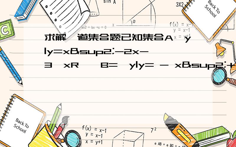 求解一道集合题已知集合A{y|y=x²-2x-3,xR},B={y|y= - x²+2x+13,xR},求A∪B,A∩B.不知道该怎样做好这些题)集合里是x∈R