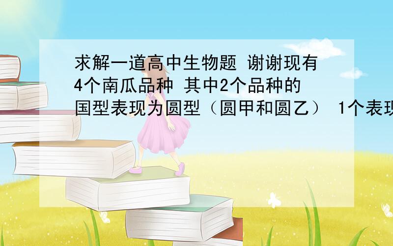 求解一道高中生物题 谢谢现有4个南瓜品种 其中2个品种的国型表现为圆型（圆甲和圆乙） 1个表现为扁盘形（扁盘） 1个表现为长形（长—— 用这4个南瓜品种做了3个实验 结果如下 实验1 圆