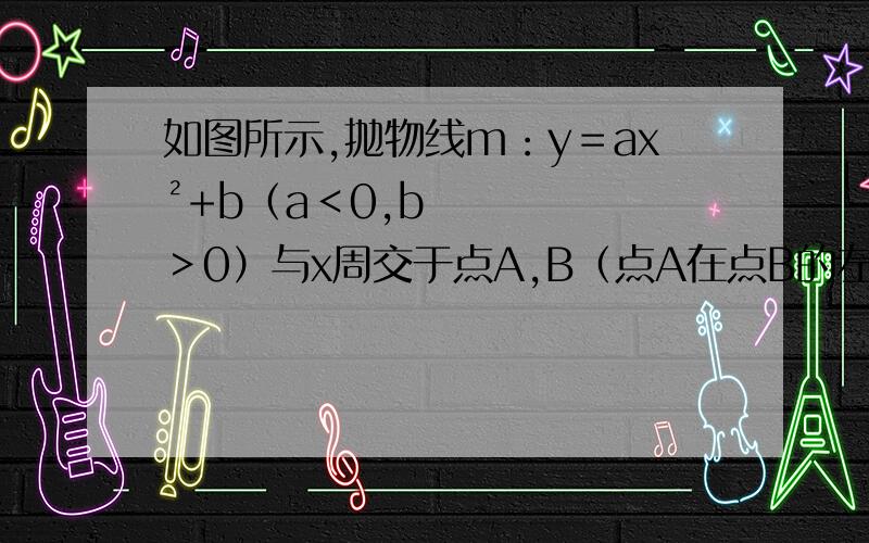 如图所示,抛物线m：y＝ax²+b（a＜0,b＞0）与x周交于点A,B（点A在点B的左侧） 具体题目有照片       要步骤