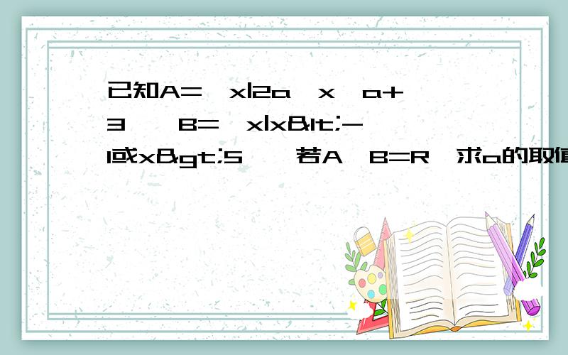 已知A={x|2a≤x≤a+3},B={x|x<-1或x>5},若A∪B=R,求a的取值范围