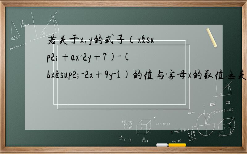 若关于x,y的式子（x²+ax-2y+7)-(bx²-2x+9y-1)的值与字母x的取值无关,求a,b的值.