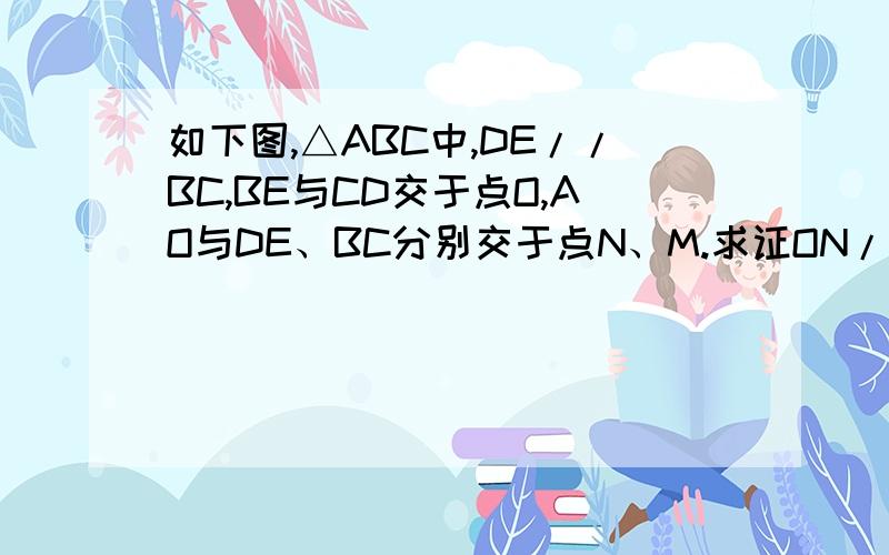 如下图,△ABC中,DE//BC,BE与CD交于点O,AO与DE、BC分别交于点N、M.求证ON/OM=DE/BC.