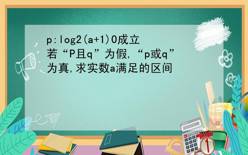 p:log2(a+1)0成立若“P且q”为假,“p或q”为真,求实数a满足的区间