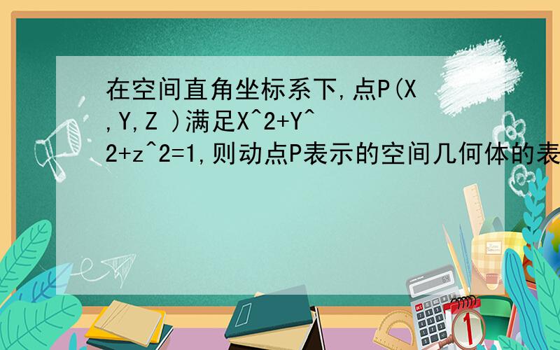 在空间直角坐标系下,点P(X,Y,Z )满足X^2+Y^2+z^2=1,则动点P表示的空间几何体的表面积为?您说是个球,为什么为什么为什么.为什么+z^2就成了球呢