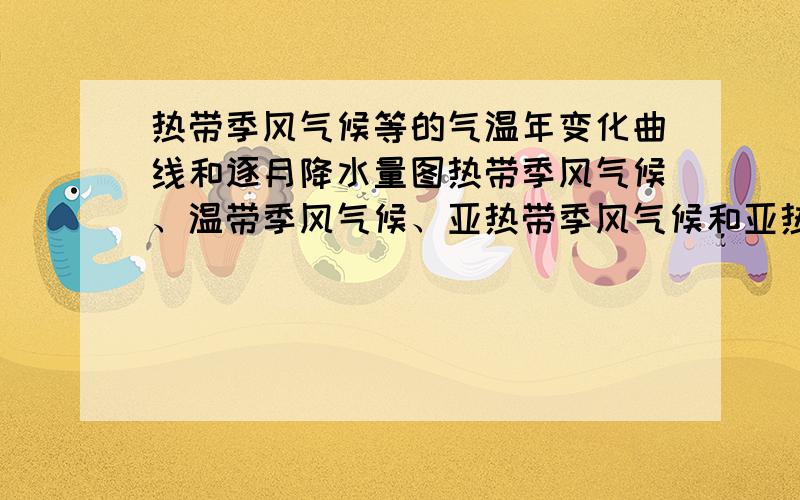 热带季风气候等的气温年变化曲线和逐月降水量图热带季风气候、温带季风气候、亚热带季风气候和亚热带季风性湿润气候 的气温年变化曲线和逐月降水量图 热带季风气候 和 热带草原气候