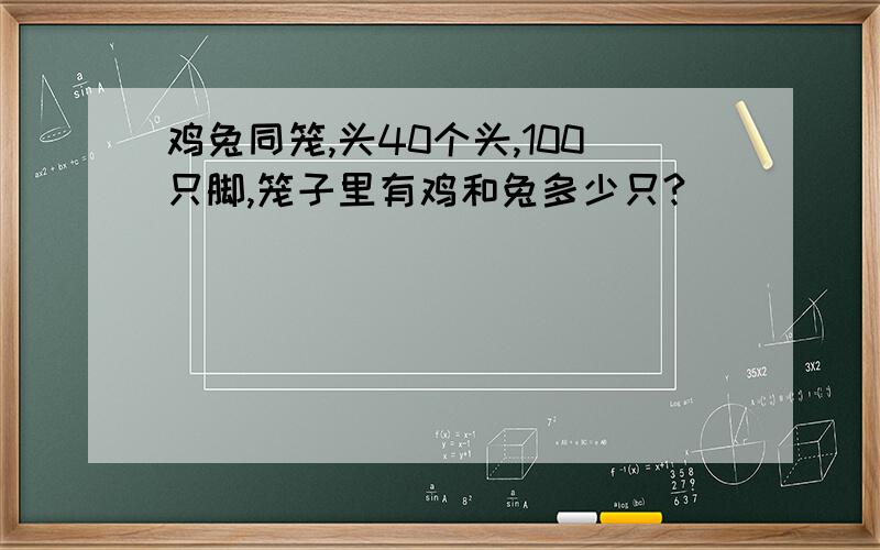 鸡兔同笼,头40个头,100只脚,笼子里有鸡和兔多少只?