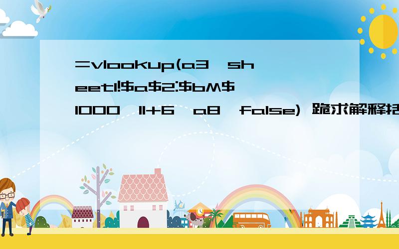 =vlookup(a3,sheet1!$a$2:$bM$1000,11+6*a8,false) 跪求解释括号里“11+6*A8”是什么意思?