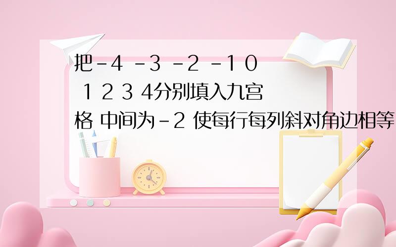 把-4 -3 -2 -1 0 1 2 3 4分别填入九宫格 中间为-2 使每行每列斜对角边相等