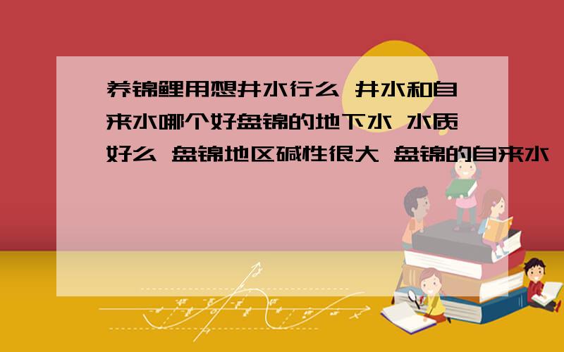 养锦鲤用想井水行么 井水和自来水哪个好盘锦的地下水 水质好么 盘锦地区碱性很大 盘锦的自来水 也是地下水 但是不知道自来水里有什么添加剂