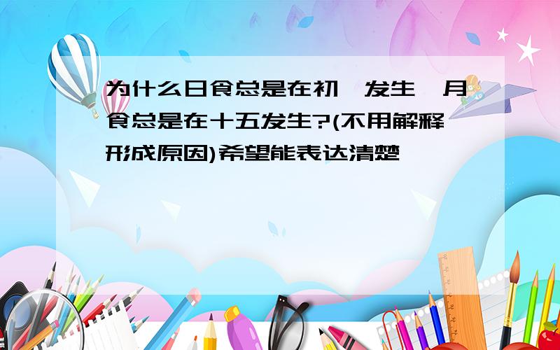 为什么日食总是在初一发生,月食总是在十五发生?(不用解释形成原因)希望能表达清楚,