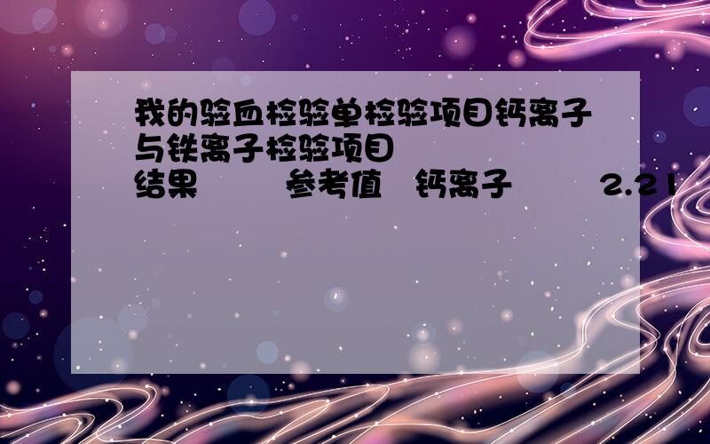 我的验血检验单检验项目钙离子与铁离子检验项目      结果        参考值   钙离子        2.21                   2.1-2.8mmol/l  铁离子        16.7                    11-27umol/L看不太懂,请帮忙分析下我的结果,