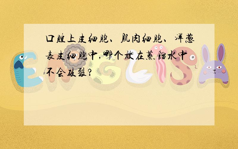 口腔上皮细胞、肌肉细胞、洋葱表皮细胞中,哪个放在蒸馏水中不会破裂?