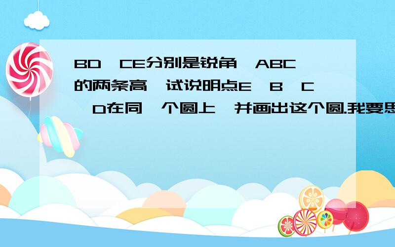 BD、CE分别是锐角△ABC的两条高,试说明点E、B、C、D在同一个圆上,并画出这个圆.我要思路~