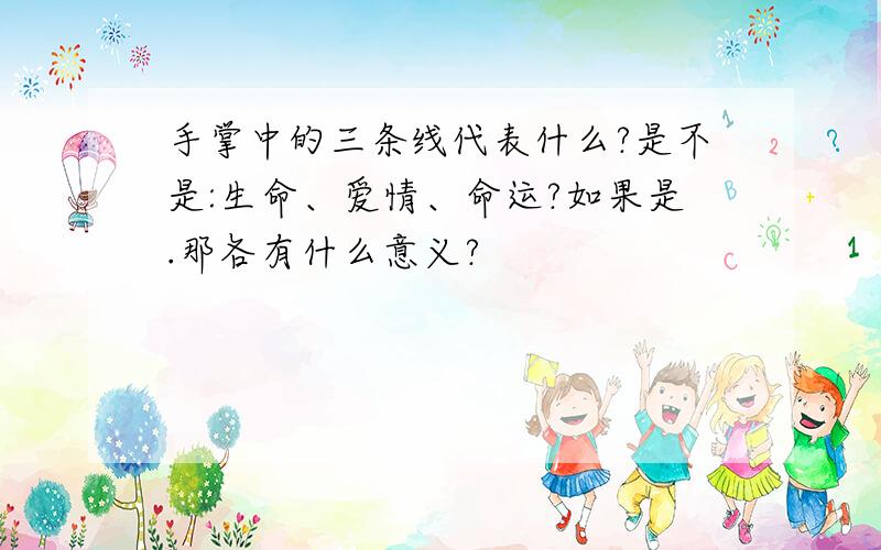 手掌中的三条线代表什么?是不是:生命、爱情、命运?如果是.那各有什么意义?