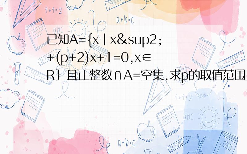 已知A={x|x²+(p+2)x+1=0,x∈R｝且正整数∩A=空集,求p的取值范围.